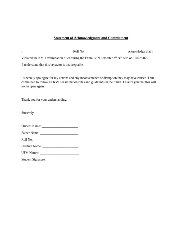 Statement of Acknowledgment and Commitment | PDF