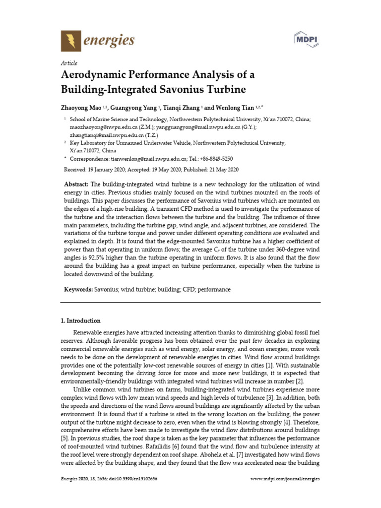 Building-Integrated Savonius Turbine Analysis | PDF | Turbine | Wind ...