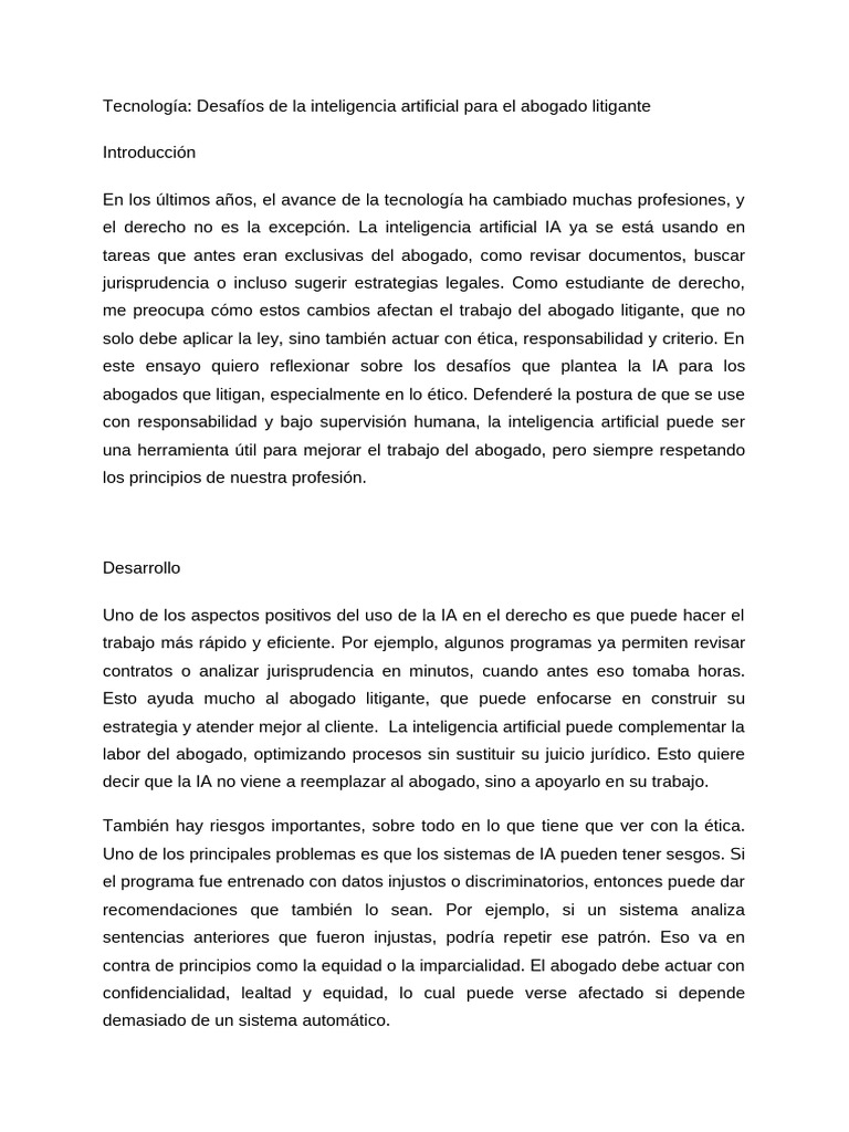 Tecnología Desafíos de La Inteligencia Artificial para El Abogado ...