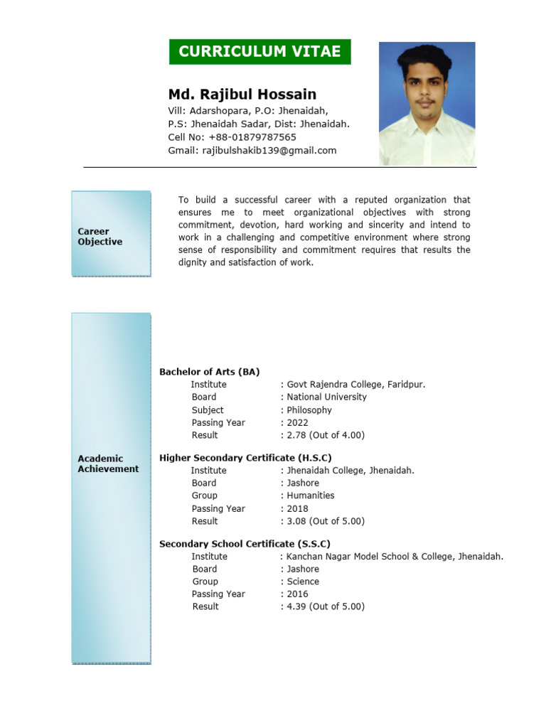 Md. Rajibul Hossain CV 01879787565 2 Page | PDF | Curriculum