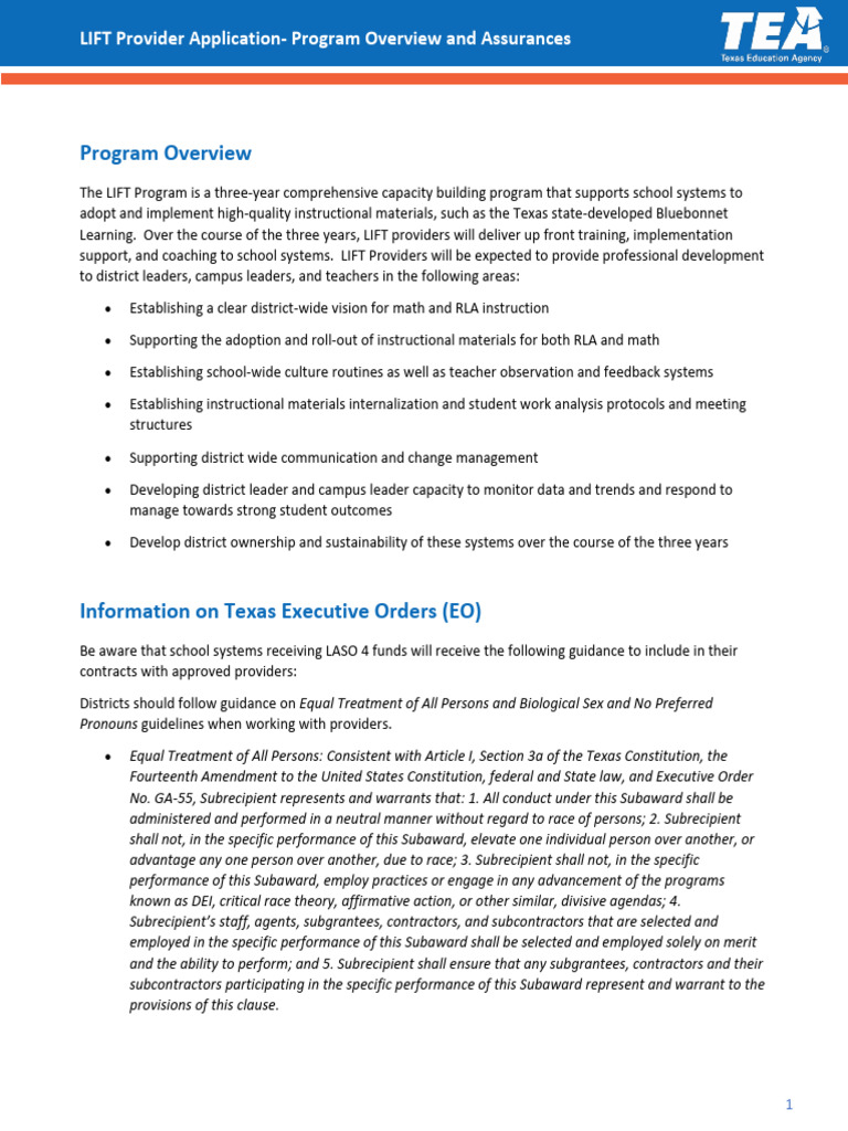 Lift Provider Application Program Overview and Assurances | PDF