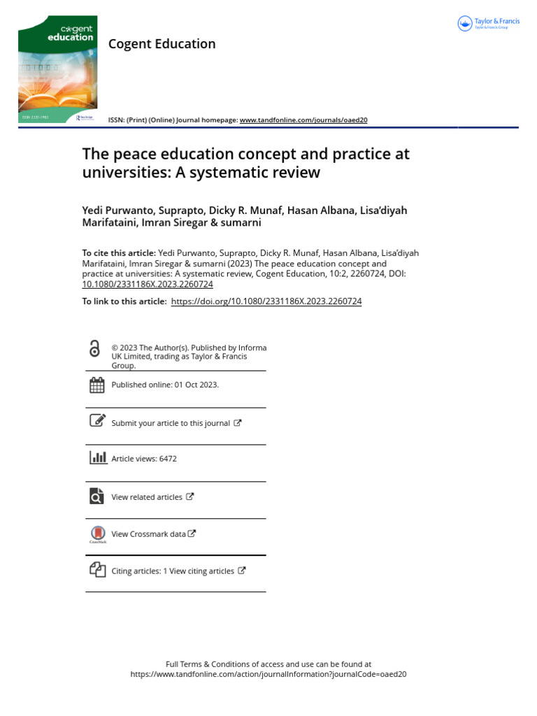 Peace Education in Universities: Review | PDF | Peace | Systematic Review