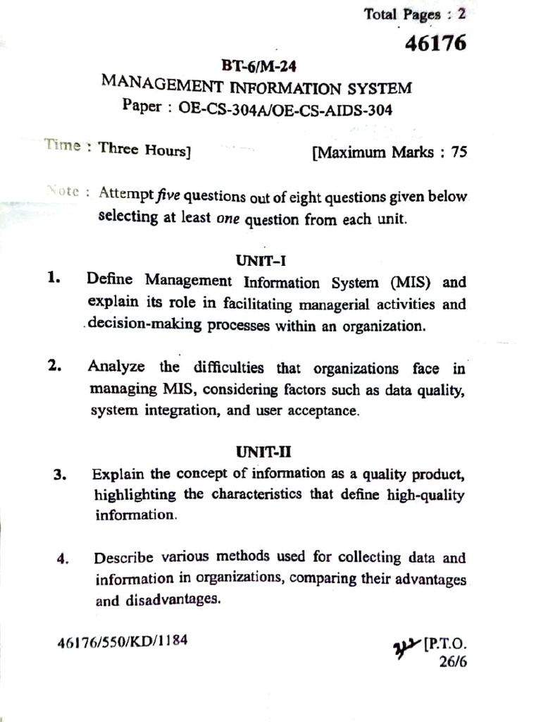 Management Information Systems Exam Guide | PDF