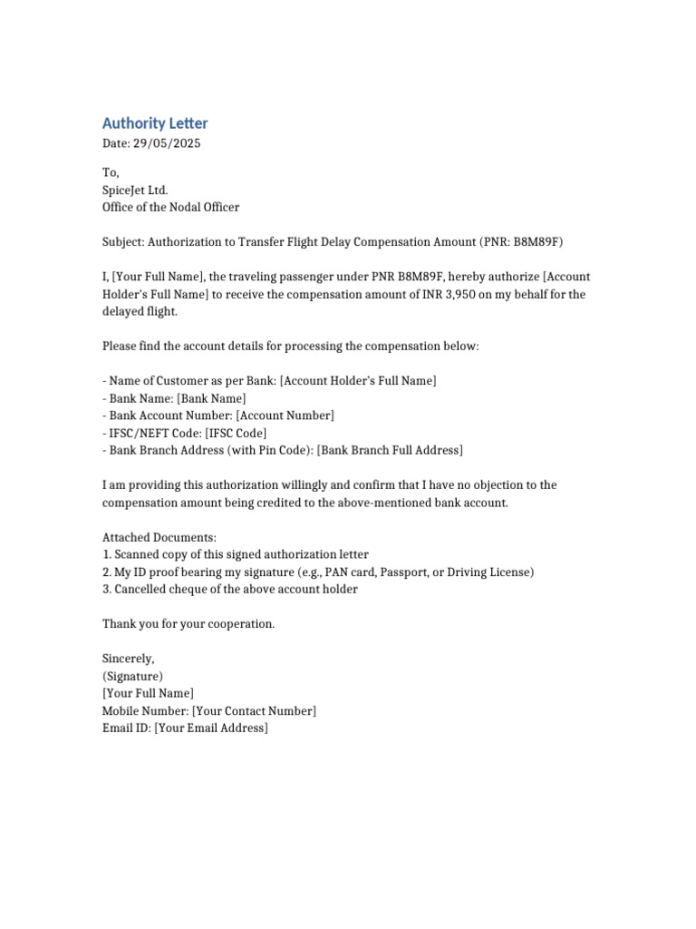 Authorization for SpiceJet Compensation | PDF
