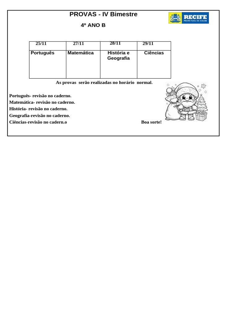 Provas IV Bimestre 4º Ano B | PDF