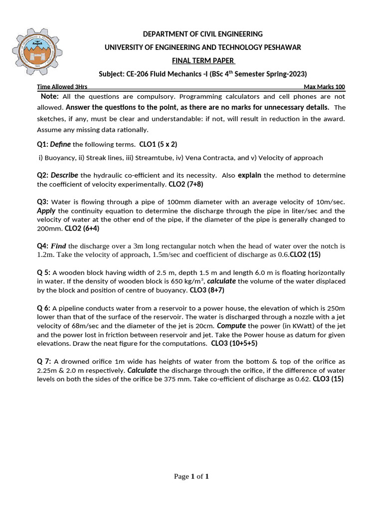 Final Term Paper Spring 2023 | PDF | Mechanics | Physical Phenomena