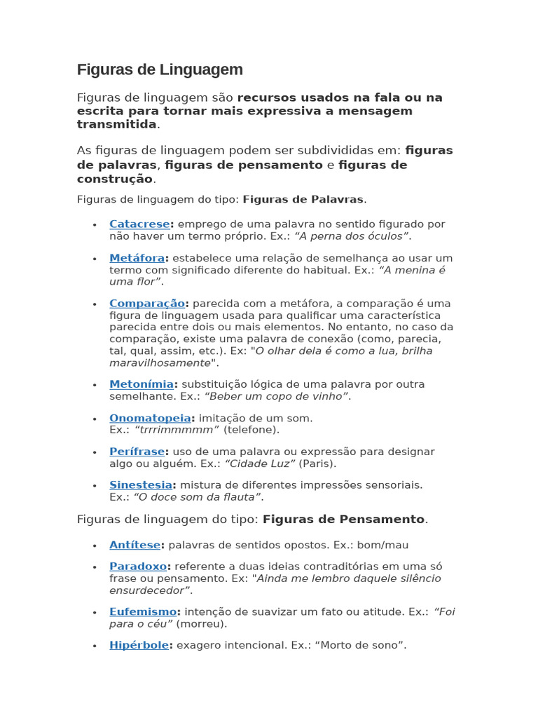 Tipos de Figuras de Linguagem Explicadas | PDF | Metáfora | Palavra