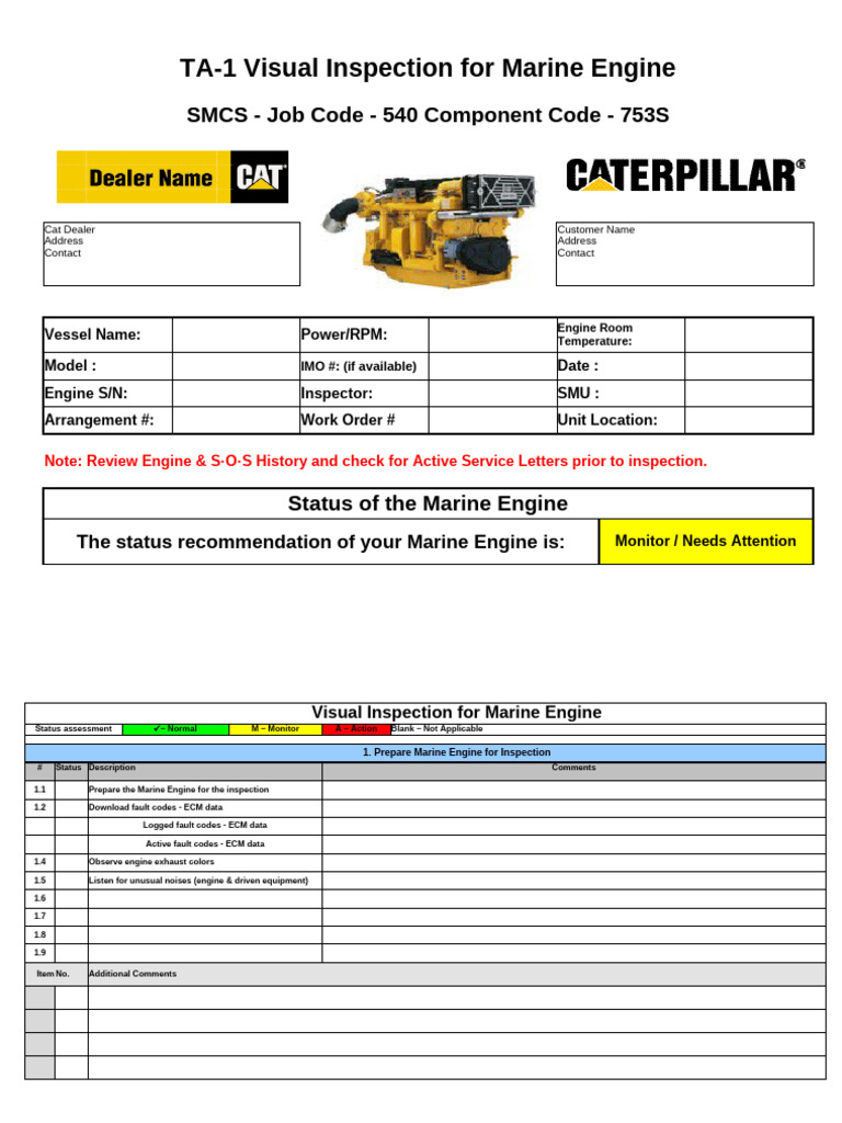 TA1 Visual Inspection Form Master - Marine Engine | PDF | Engines | Pump