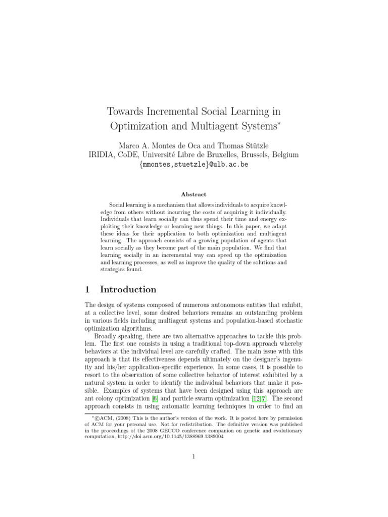Incremental Social Learning in Optimization | PDF | Cognition
