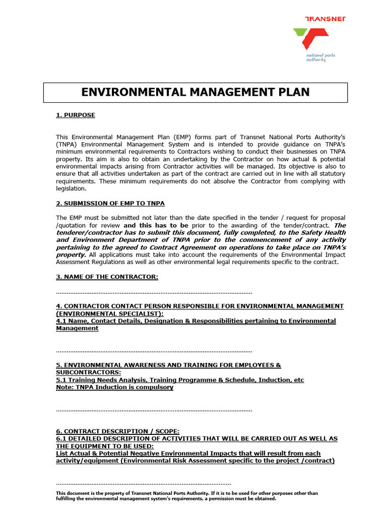 Transnet Environmental Management Plan | PDF | Waste | Waste Management