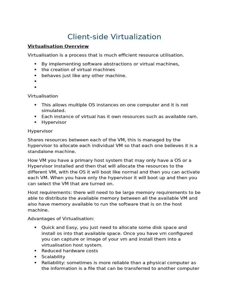 Client-Side Virtualisation | PDF | Virtual Machine | Virtualization