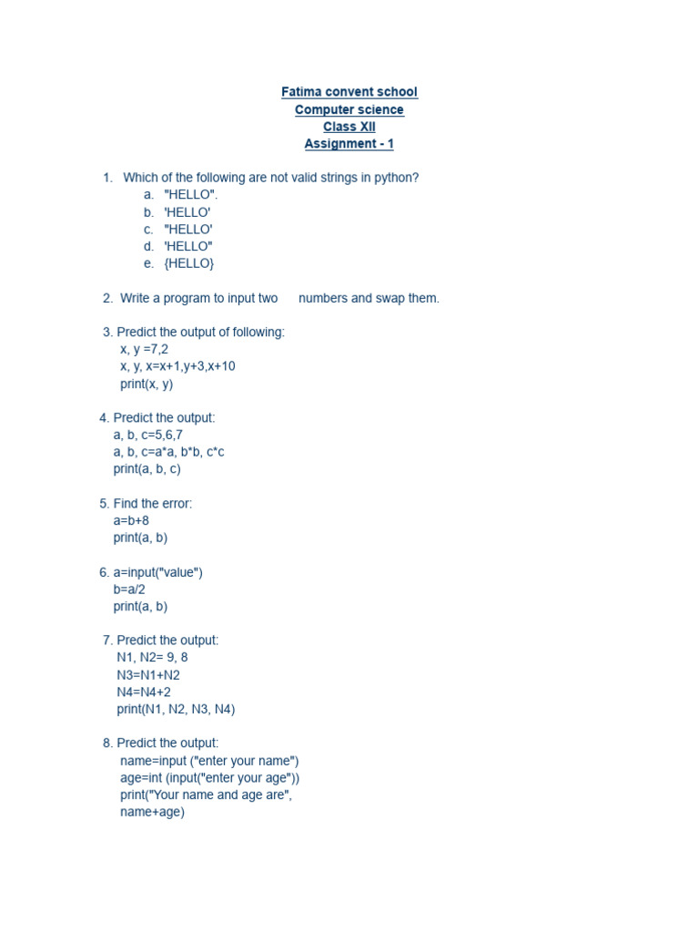 Class XII Python Assignment 1 | PDF
