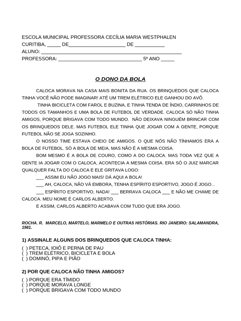 Caloca e a Bola de Futebol: História Infantil | PDF