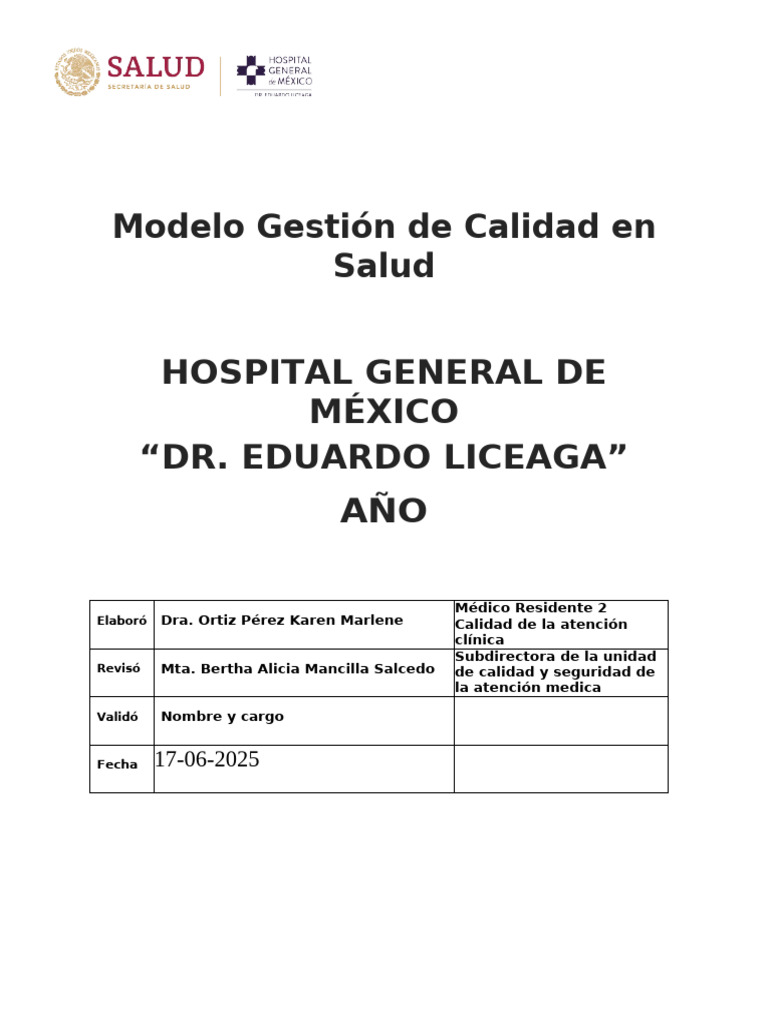 Modelo de Calidad en Salud HGM 2025 | PDF | Sistema de manejo de ...