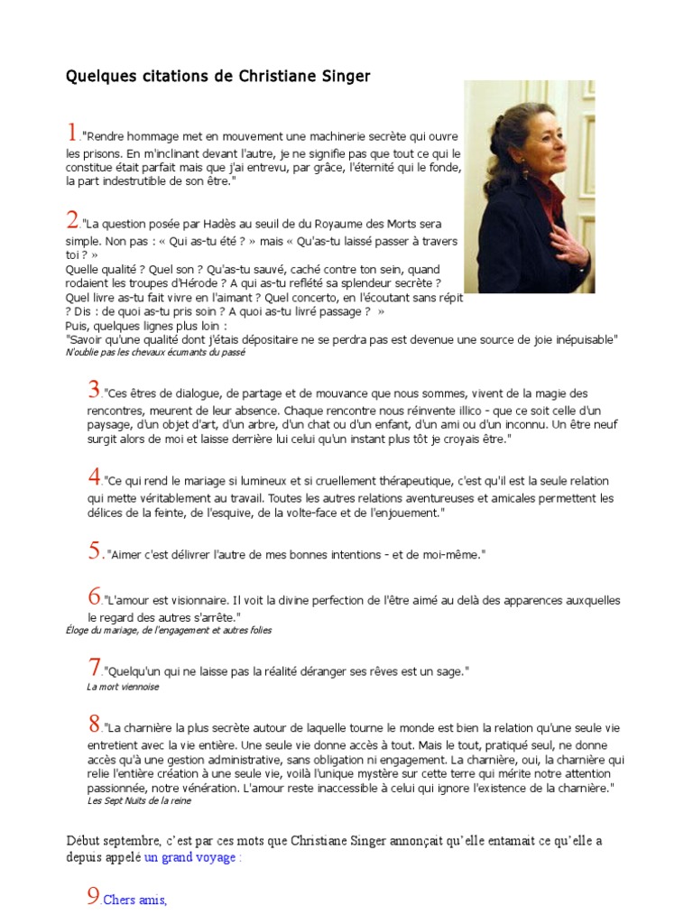 Quelques Citations De Christiane Singer Bonheur Developpement Personnel