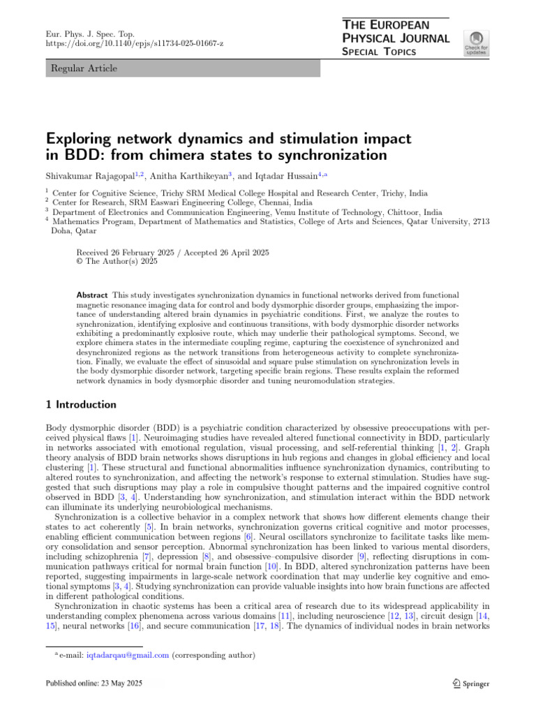 Exploring Network Dynamics and Stimulation Impact in BDD | PDF ...