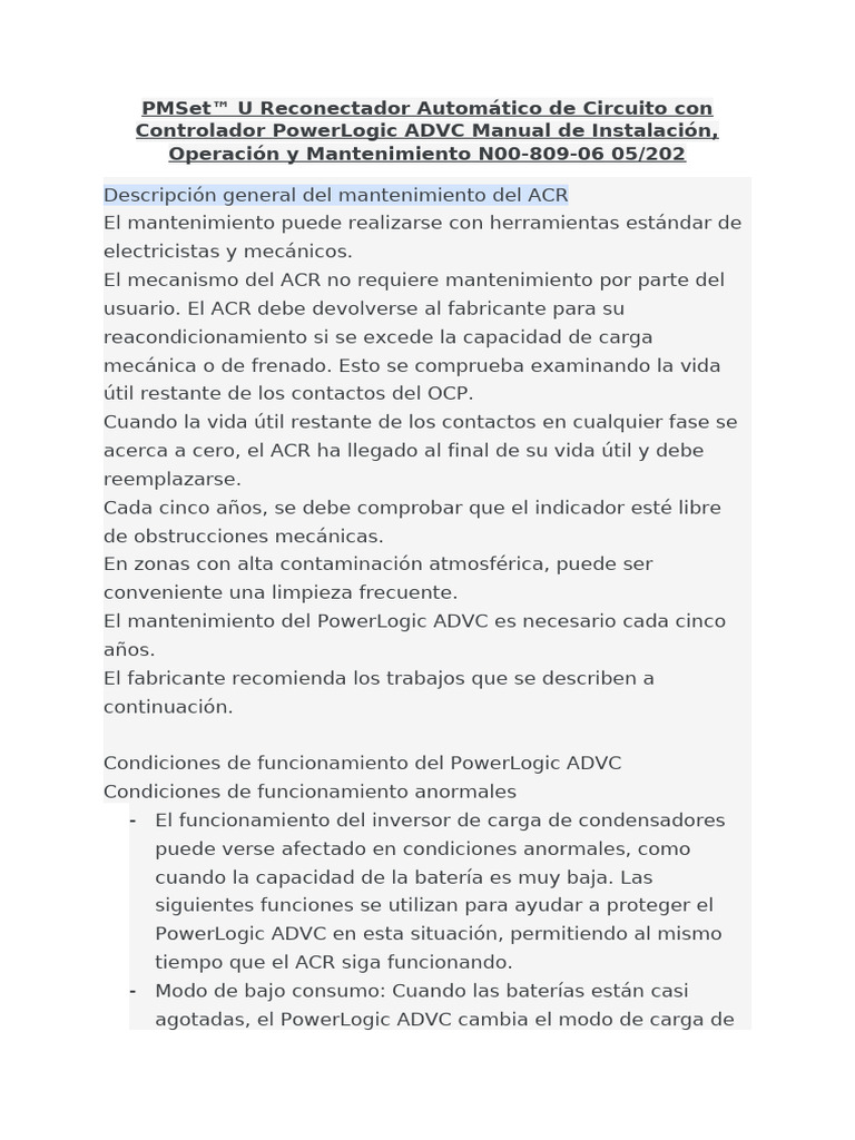 Mantenimiento del PMSet™ U ACR y ADVC | PDF | Diodo emisor de luz ...