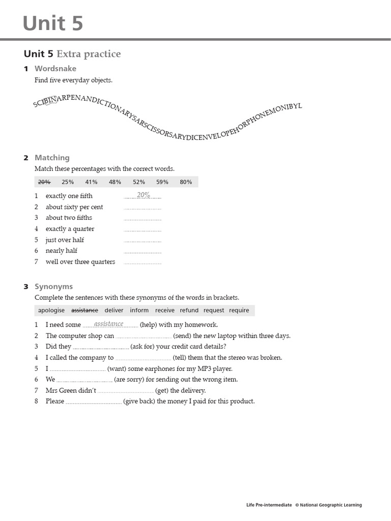 Unit 5 Extra Practice for Life Pre-Intermediate | PDF