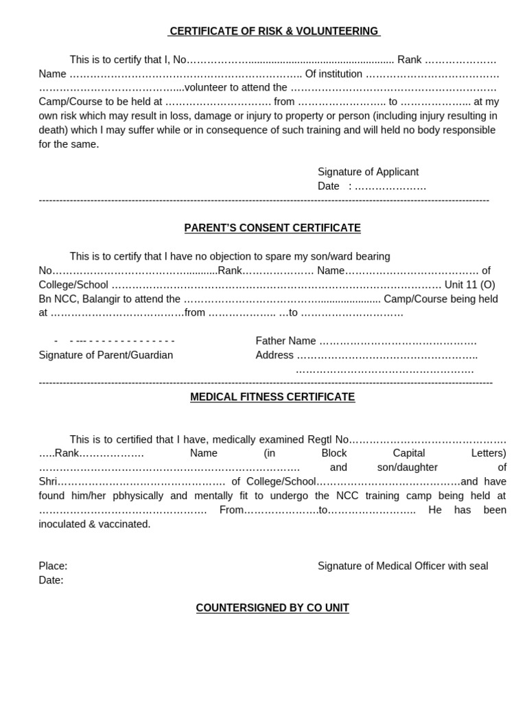 NCC Camp Participation Documents 2024 | PDF