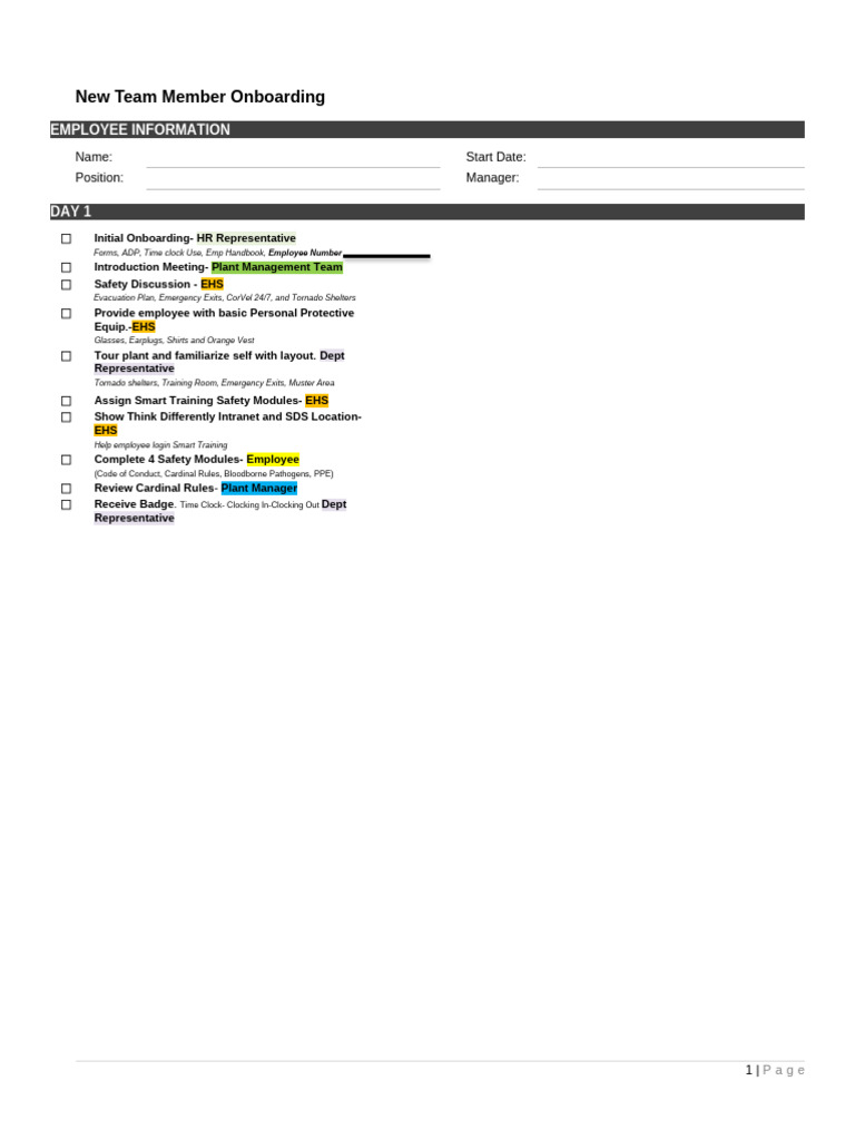 Employee Onboarding Safety Checklist | PDF | Personal Protective ...