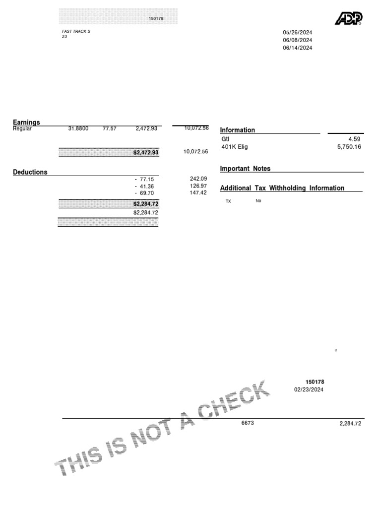 ADP Check Stub Template | PDF | Personal Finance | United States Law