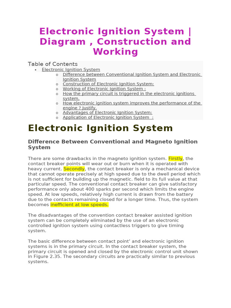 Electronic Ignition System Vs The Convectional Ignition System | PDF ...