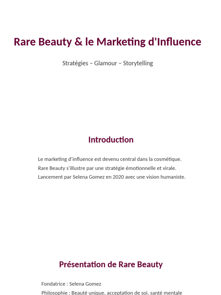 Rare Beauty : Stratégies de Marketing d'Influence | PDF