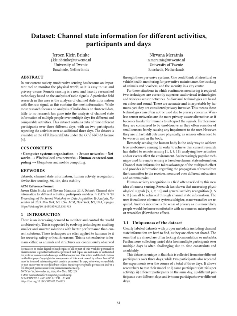Channel State Info Dataset for Activities | PDF | Wi Fi | Information