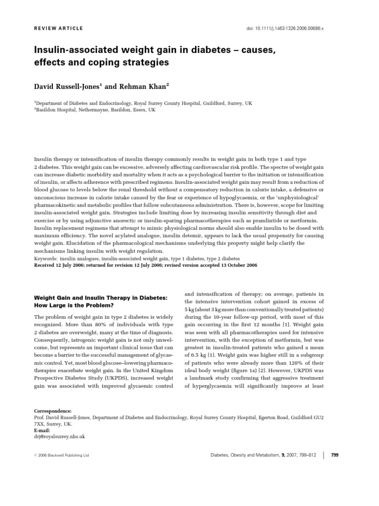 Insulin Associated Weight Gain Article Diabetes Mellitus Type 2