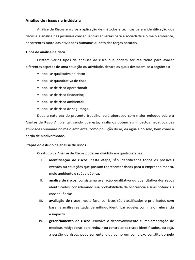Análise de Riscos Ambientais na Indústria | PDF | Risco | Ambiente natural