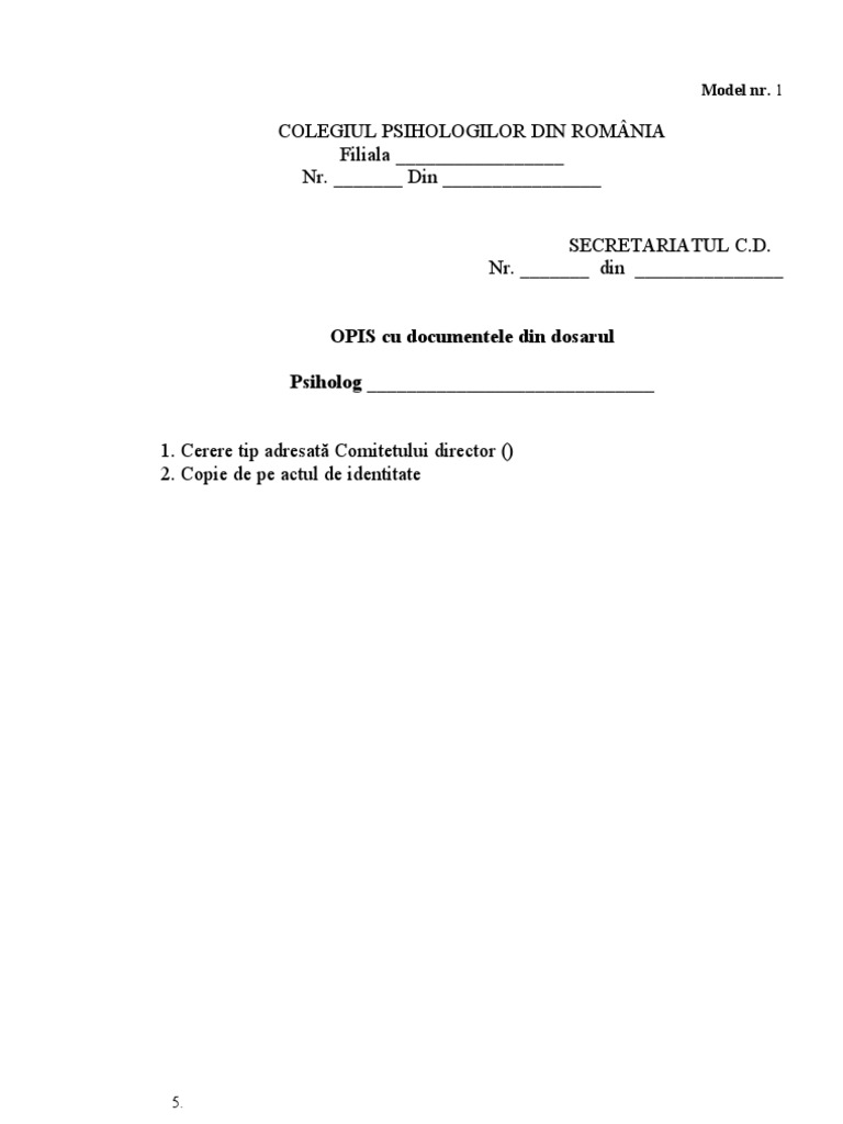 Model 1 Opis Dosar De Atestare