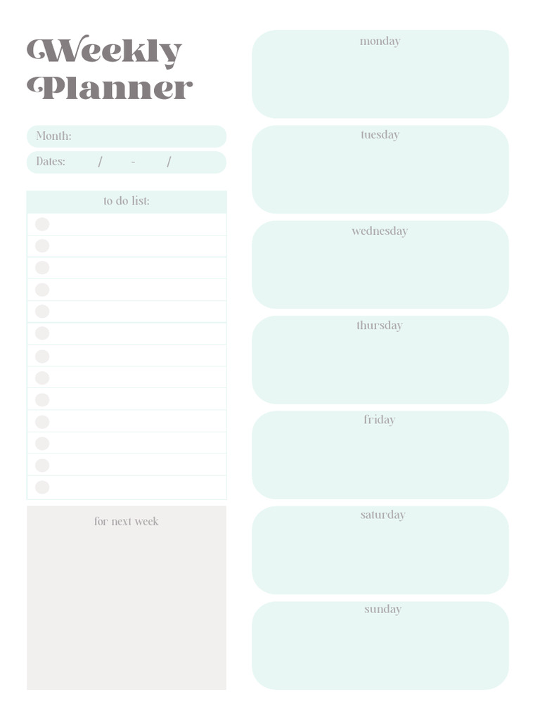 Weekly and Monthly Planner Template | PDF