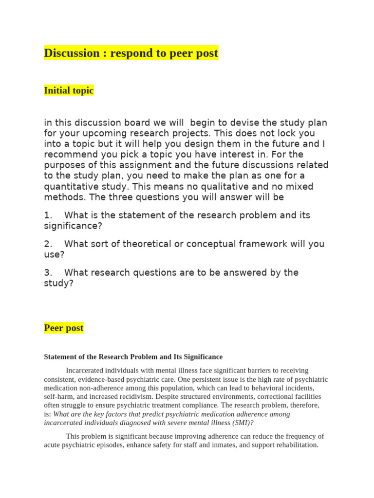 Peer Response 1 Stattistics | PDF | Psychiatry | Mental Disorder