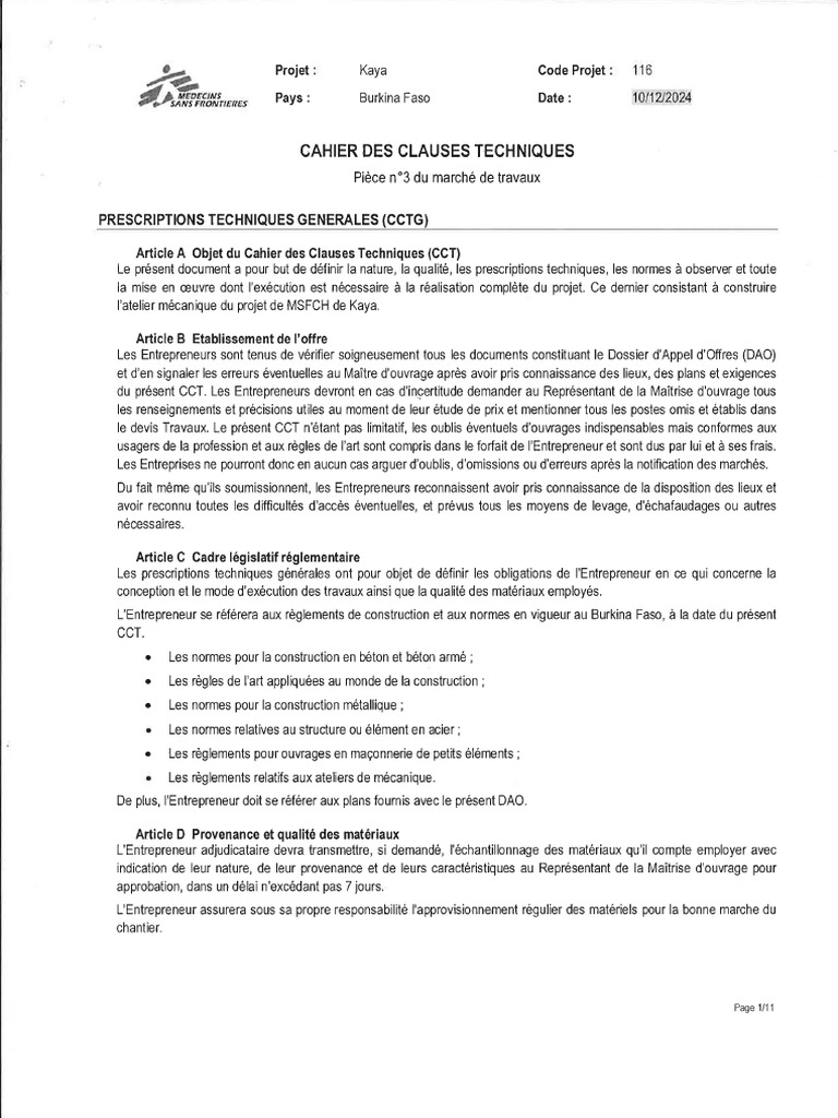 Cahier Des Clauses Techniques | PDF