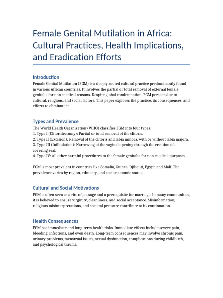 Eradicating Female Genital Mutilation in Africa | PDF | Female Genital ...