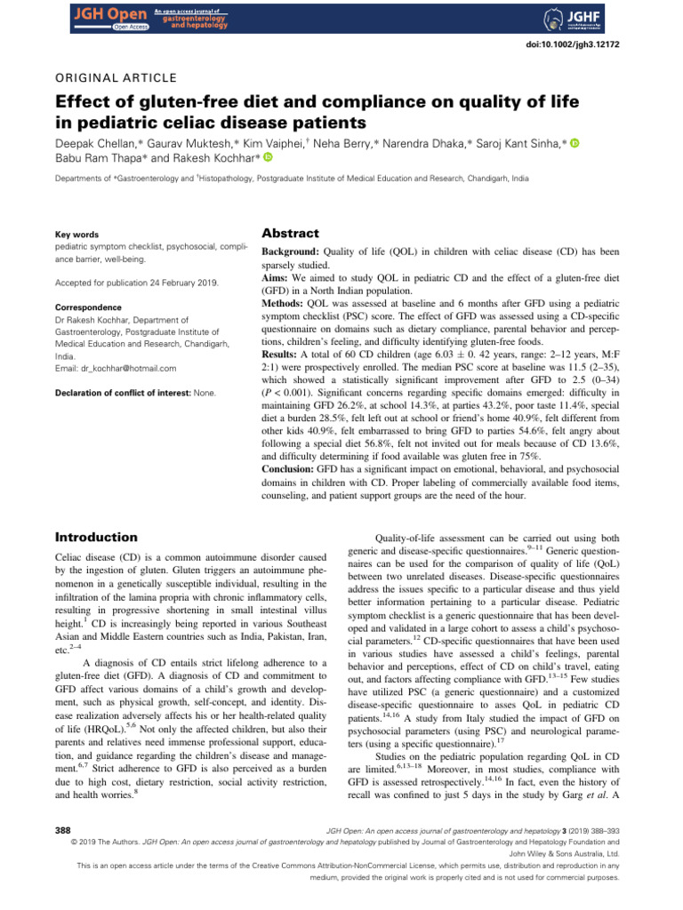 CHELLAN 2019 - Effect of Gluten Free Diet and Compliance On Quality of ...