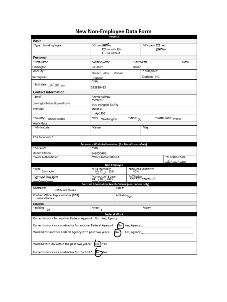 Non-Employee Data Form 11-11-13 | PDF