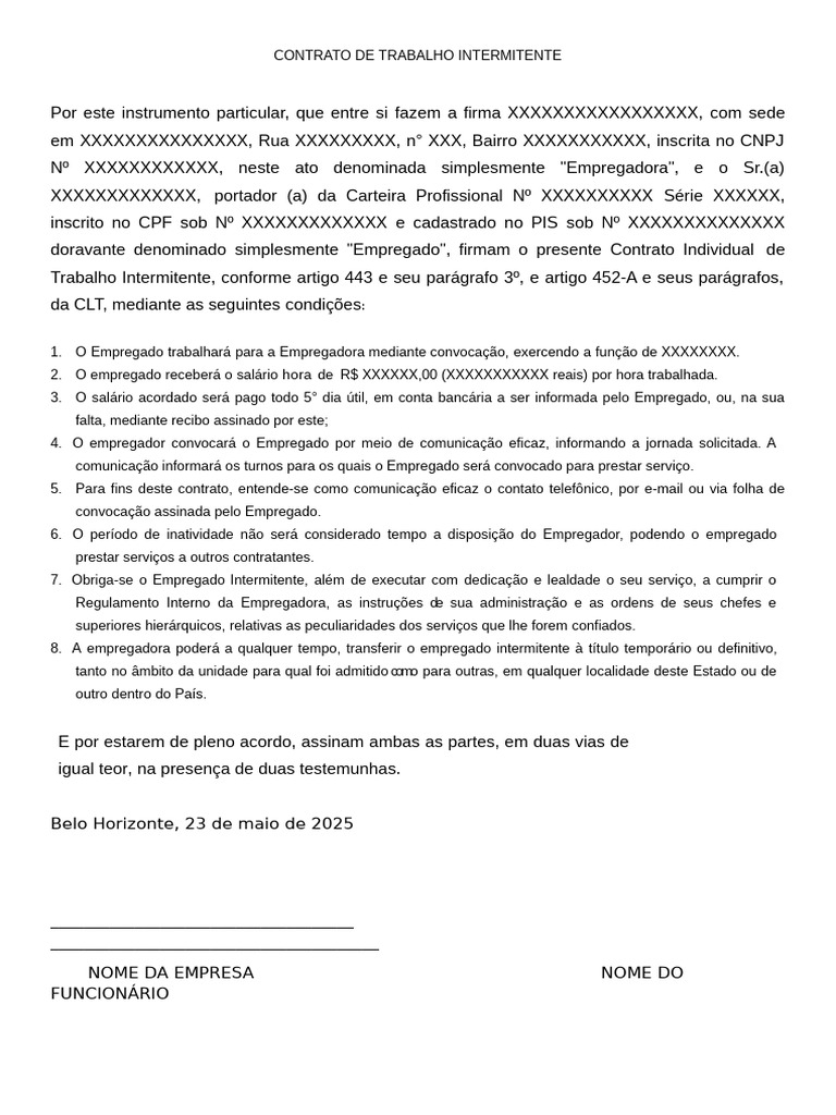 Contrato de Trabalho Intermitente | PDF
