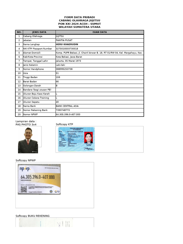 Data Pribadi Jujitsu PON XXI 2024 | PDF