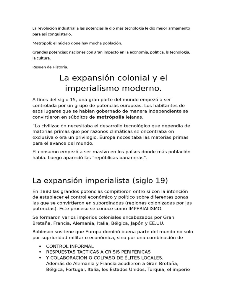 Imperialismo y Colonialismo en el Siglo XIX | PDF | Colonialismo ...