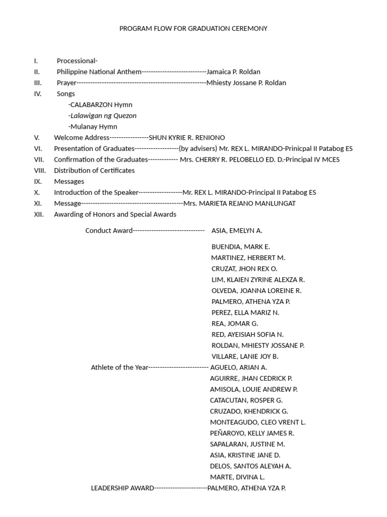 Program Flow For Graduation Ceremony | PDF