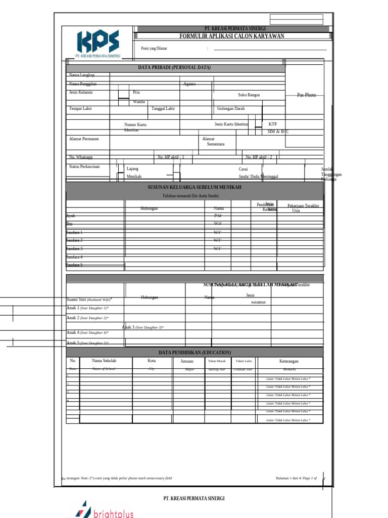 Form Calon Karyawan Kps | PDF