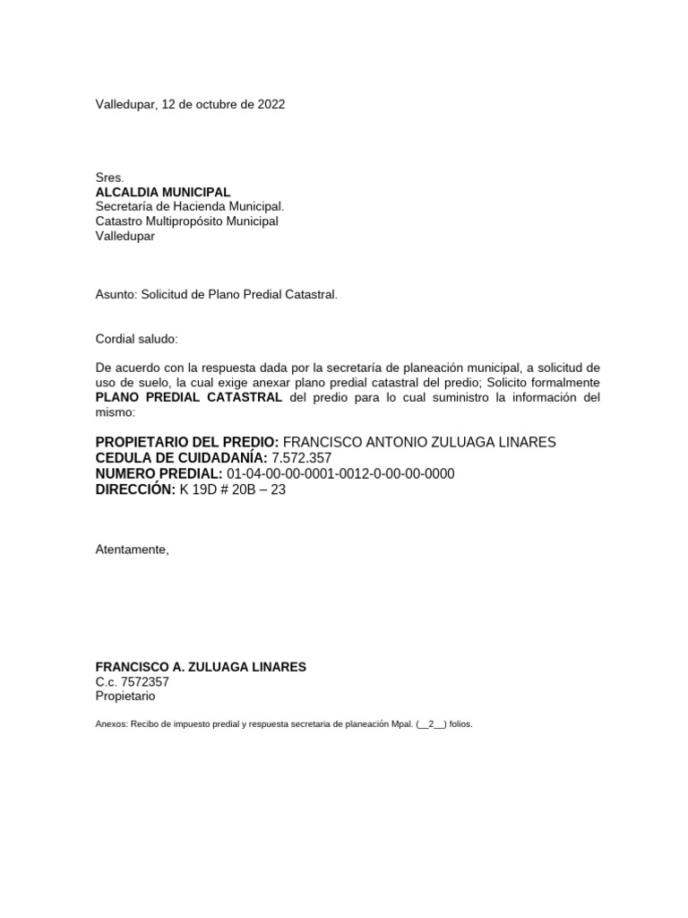 Solicitud de Plano Predial Catastral | PDF