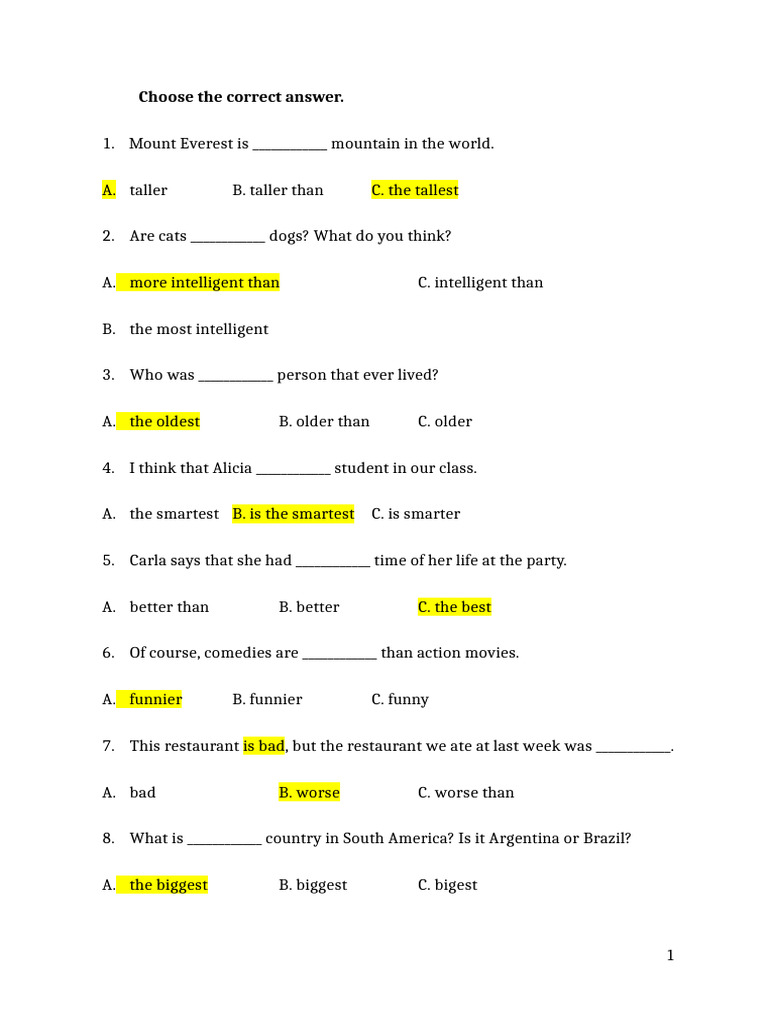 Comparative and Superlative Exercises | PDF | Chess | Chess Theory