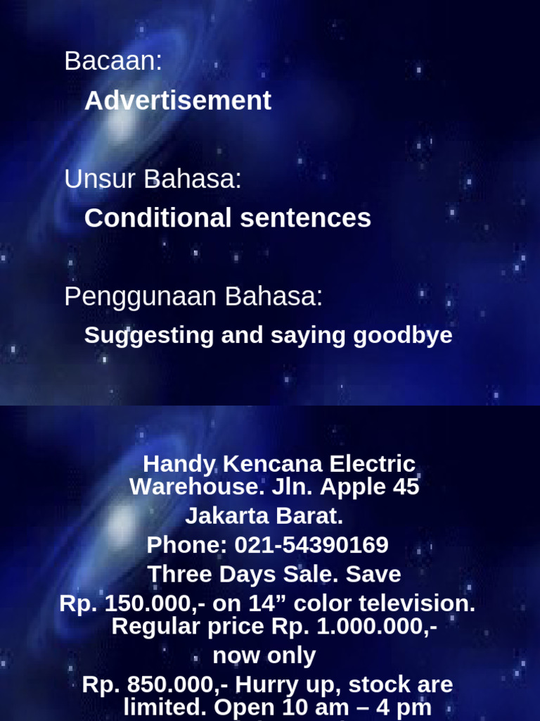Advertisement Conditional Sentences Suggesting and Saying Goodbye | PDF