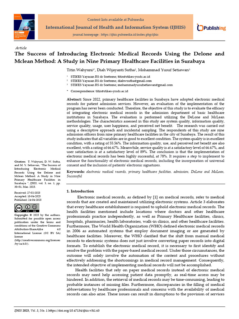 Success of EMR in Surabaya Healthcare | PDF | Electronic Health Record ...