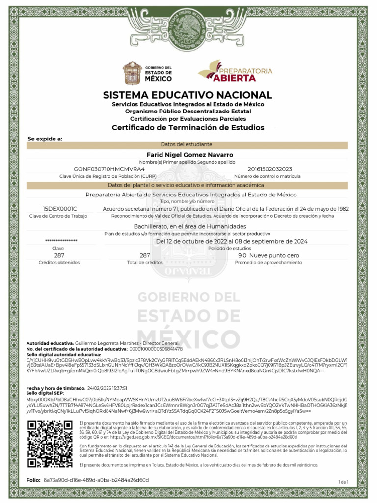 Certificado de Bachillerato FN | PDF | México