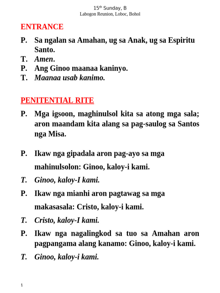 15th Sunday, B. Misa | PDF