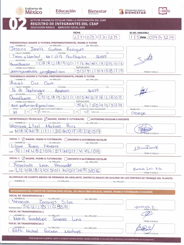 Formato Registro de Integrantes Del Ceap | PDF