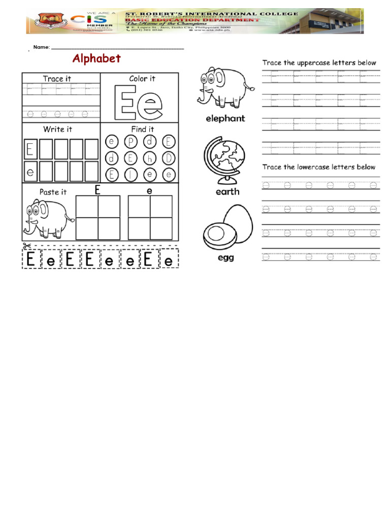 The Letter Ee PRE K Independent Learning Activity | PDF
